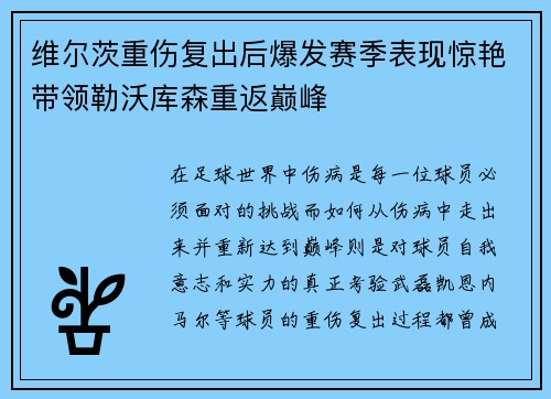 维尔茨重伤复出后爆发赛季表现惊艳带领勒沃库森重返巅峰
